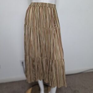 Herstyle Multicolor Stripe Pattern Boho Coquette Cottagecore Tiered Maxi Skirt L